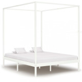 VidaXL Cadru pat cu baldachin, alb, 180 x 200 cm, lemn masiv de pin