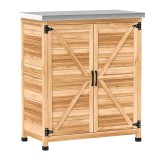 Outsunny Dulap de Exterior cu Raft și Bancă de Lucru Superioară, 79x43x92 cm, Lemn Natural | Aosom Romania