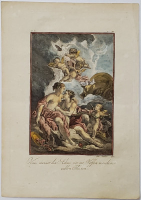 JOSEPH STOBER 1768- 1852 , &amp;#039;&amp;#039; VENUS IL AVERTIZEAZA PE ADONIS &amp;#039;&amp;#039; , GRAVURA , INCEPUTUL SEC. XIX foto