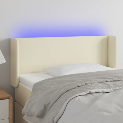 vidaXL Tăblie de pat cu LED, crem, 103x16x78/88 cm, piele ecologică foto