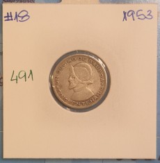 491 Panama, 1 Decimo, 1/10 Balboa, 1953, KM#18, comemorativa, 50th Anniversary of the Republic of Panam&aacute;, argint