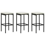 vidaXL Taburete de bar cu perne, 3 buc., negru, poliratan