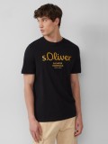 s.Oliver Tricou barbati cu imprimeu cu logo si decolteu la baza gatului, Regular fit, Negru, S