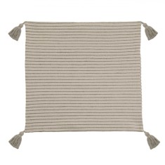 Față de Pernă Decorativă, Model Cu Dungi Subțiri, Ciucuri, Culoare Bej, Dimensiuni 45x45cm