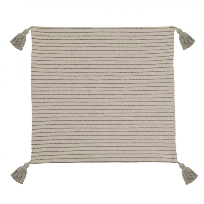 Față de Pernă Decorativă, Model Cu Dungi Subțiri, Ciucuri, Culoare Bej, Dimensiuni 45x45cm