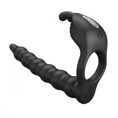 Inel de Penis cu Stimulator Anal Blackney, 7 Moduri Vibratii, Silicon, USB, Negru foto