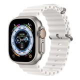 Curea THD Ocean Band, compatibila cu Apple Watch Ultra 49 mm/Apple Watch 42/44/45 mm, marime universala, culoarea alba