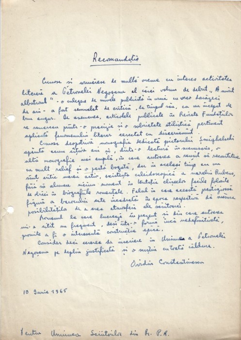 A3535N Ovidiu Constantinescu, act scris și semnat olograf, 1965