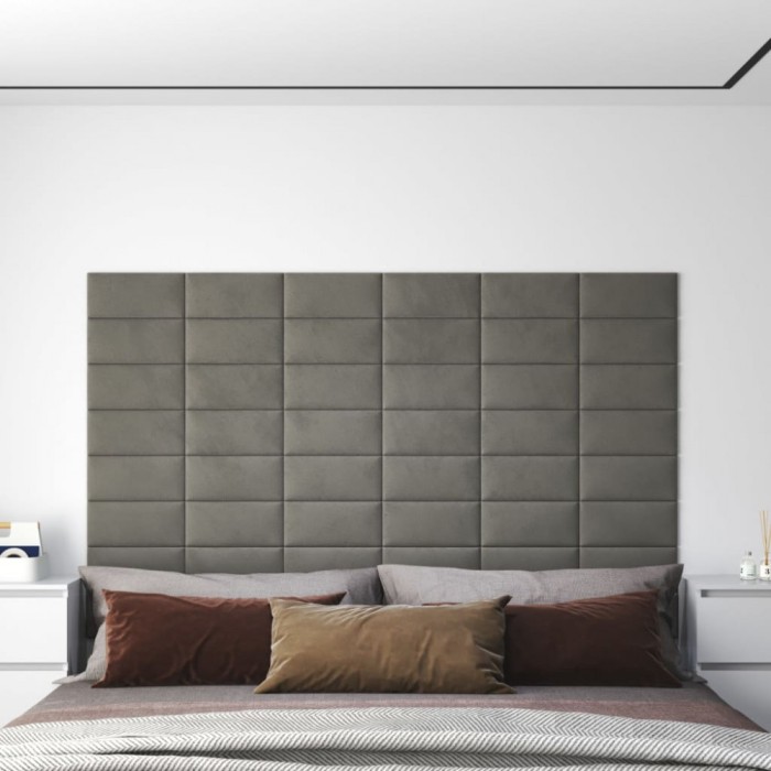 Gossi panouri de perete 12 buc. gri deschis 30x15 cm catifea 0,54 m2