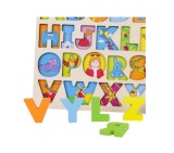 Joc Educativ Lemn Alfabet Litere 3D, Grosime 1cm, 26 Piese, Multicolor, Logica, Memorie, 22x30 cm, +2 Ani