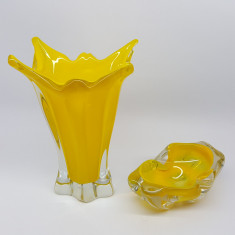 Set - Vaza si scrumiera sticla masiva Murano vintage foto