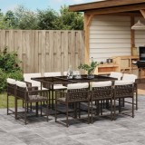 VidaXL Set mobilier de grădină cu perne, 11 piese, maro, poliratan