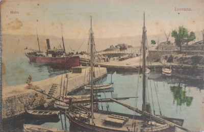 1908 CP Lovrana, spre Miercurea Sibiului, Valeria Albu, marina, port, vapoare foto