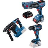 Bosch GBH 18V-24 C + GSR 18V-90 C + GSB 18V-50 - Rotopercutor SDS-Plus 2.4 J + Masina de gaurit si insurubat 64 Nm + Masina de gaurit si insurubat cu