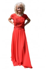Rochie de seara lunga de culoare rosie, cu broderie florala 3D foto