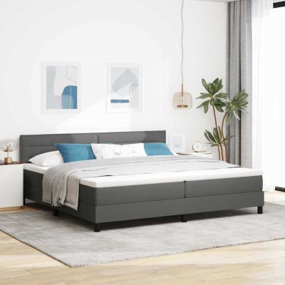 vidaXL Pat boxspring cu saltea Gri &amp;icirc;nchis 200 x 200 cm țesătură 3338637 foto