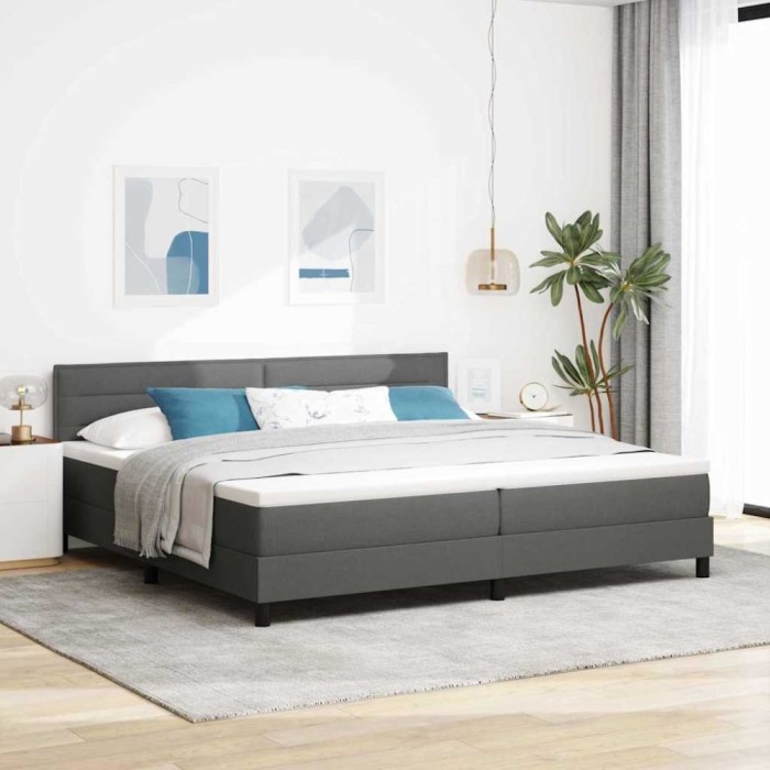 vidaXL Pat boxspring cu saltea Gri &icirc;nchis 200 x 200 cm țesătură 3338637