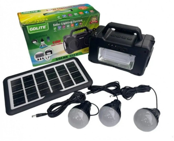 Kit solar portabil GDlite GD 3000A 3 becuri boxa radio BT