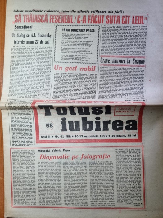 totusi iubirea 10-17 octombrie 1991-miracolul valeriu popa