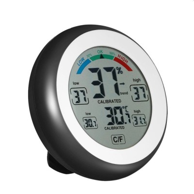 Termometru cu higrometru digital, display LCD, control touch, 9 cm, negru foto