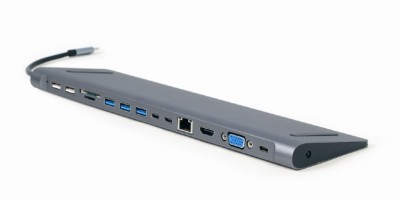 DOCKING Station Gembird universal, 9-in-1, conec PC USB-C,USB-Cx3, USB-A 3.1x3, USB-A 2.0x2, porturi video HDMIx1,VGAx1,PD 60W,RJ45,SD,microSD,Audio,a foto