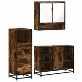 Cumpara ieftin Set mobilier de baie, 3 piese, stejar fumuriu, lemn prelucrat