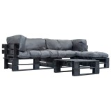 Cumpara ieftin Set mobilier gradina din paleti cu perne gri, 4 piese, lemn
