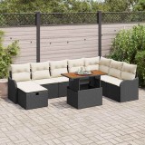 Cumpara ieftin Set de canapele de grădină cu 9 piese, cu perne, ratan poly negru
