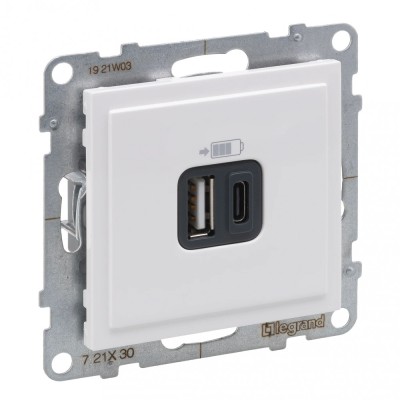 Priza USB tip A+C 5V Legrand Suno alb 721130 foto
