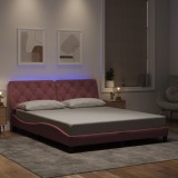 VidaXL Cadru de pat cu lumini LED, roz, 160x200 cm, catifea