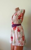 Rochie scurta- stil Salopetă Made in ITaly S / Rochie Pantalon de Vară Flori Hibiscus trandafir japonez