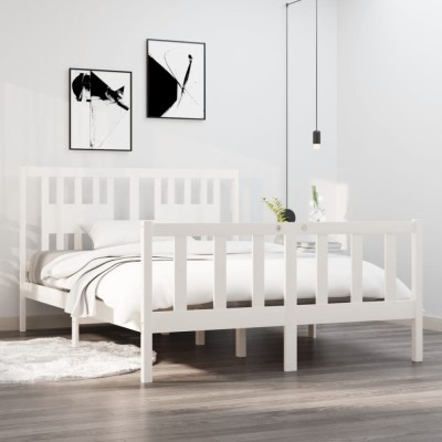 vidaXL Cadru pat, alb, 140x190 cm, lemn masiv foto