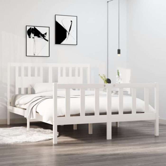 vidaXL Cadru pat, alb, 140x190 cm, lemn masiv