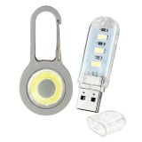 Cumpara ieftin Kit iluminare USB si outdoor compact, mini lampa LED 3W 5V transparenta cu capac + lanterna carabiniera gri cu moduri multiple, lumina alba pentru uti