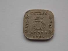 5 CENTS 1912 CEYLON foto