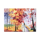 Tablou pictat manual, La plimbare cu catelul, 40x30cm ulei pe panza in cutit efect 3D, gata de expus pe perete