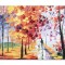 Tablou pictat manual, La plimbare cu catelul, 40x30cm ulei pe panza in cutit efect 3D, gata de expus pe perete