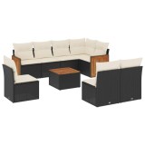 Cumpara ieftin Set mobilier de gradina cu perne, 9 piese, negru, poliratan