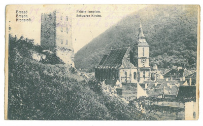 4949 - BRASOV, Black Church, Romania - old postcard, CENSOR - used - 1917 foto