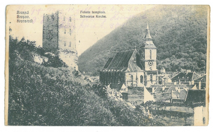 4949 - BRASOV, Black Church, Romania - old postcard, CENSOR - used - 1917