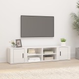 Comode TV, 2 buc., alb extralucios 80x31,5x36 cm lemn prelucrat