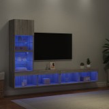 vidaXL Unități de perete TV cu LED-uri, 4 piese, gri sonoma, lemn