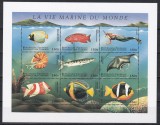 Comore 1998 - Viața marină, MC de 9 timbre, MNH, Nestampilat