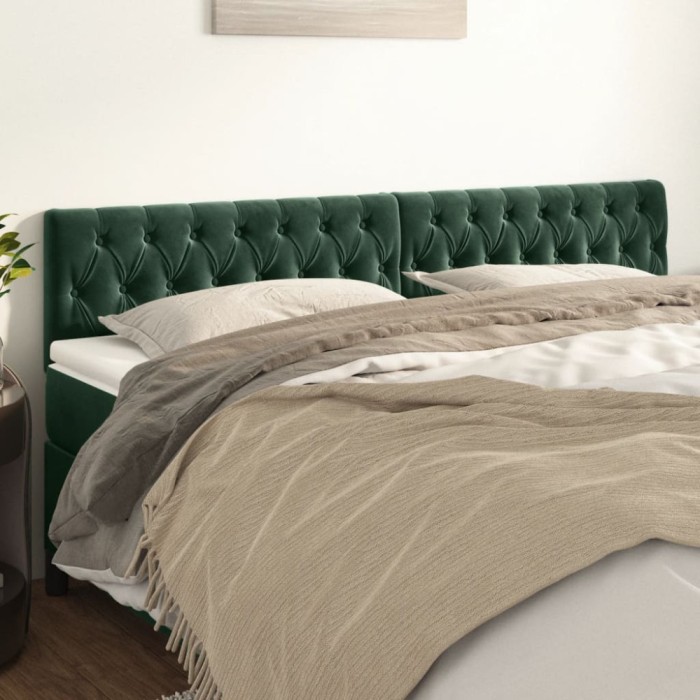 vidaXL Tăblii de pat, 2 buc, verde &icirc;nchis, 100x7x78/88 cm, catifea 346393