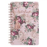 Carnet Notițe A5, Model Floral, Copertă Roz, Legare Spirală, Ciucure Decorativ, 80 File, Oem