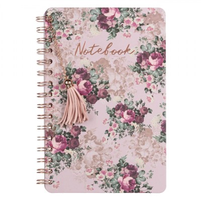 Carnet Notițe A5, Model Floral, Copertă Roz, Legare Spirală, Ciucure Decorativ, 80 File foto
