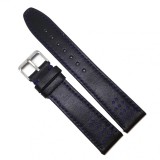 Curea de ceas din piele naturala - Neagra cu cusatura albastra - 18mm, 20mm -