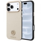 Husa MagSafe pentru Apple iPhone 18 Pro / 17 Pro, Guess, Grained Round Strass Logo, Bej