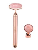 Rose Quartz Roller 2in1 cu Vibratii ERFELLO pentru masaj facial si corporal, Tratament facial , Rose Quartz