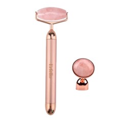 Rose Quartz Roller 2in1 cu Vibratii ERFELLO pentru masaj facial si corporal, Tratament facial , Rose Quartz